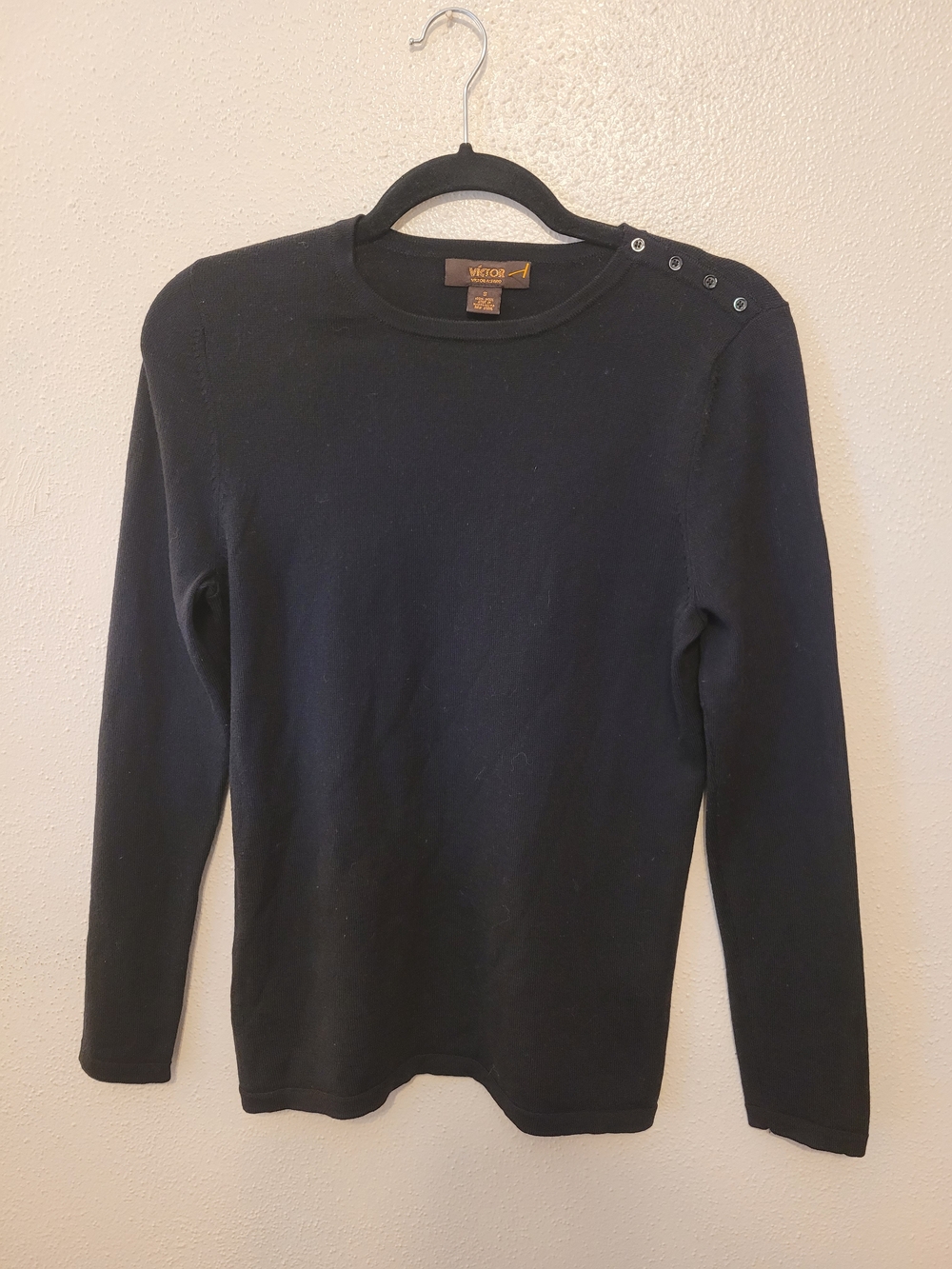 Victor Victor Alfaro 100% Wool Sweater S Black Button Shoulder Knit